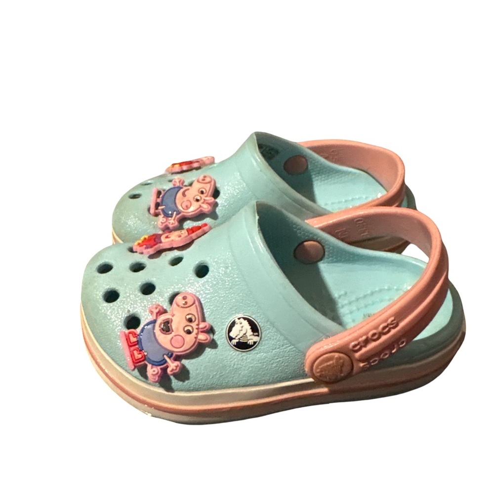 CROCS Kids Aqua and Peach Sandals w/ Peppa Pig - 5C